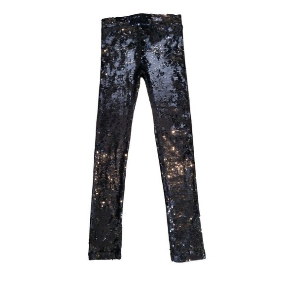 ALICE + OLIVIA SCOOP Black Sequin Pull-On Leggings Pants Mid Rise Sz M New - Picture 3 of 7